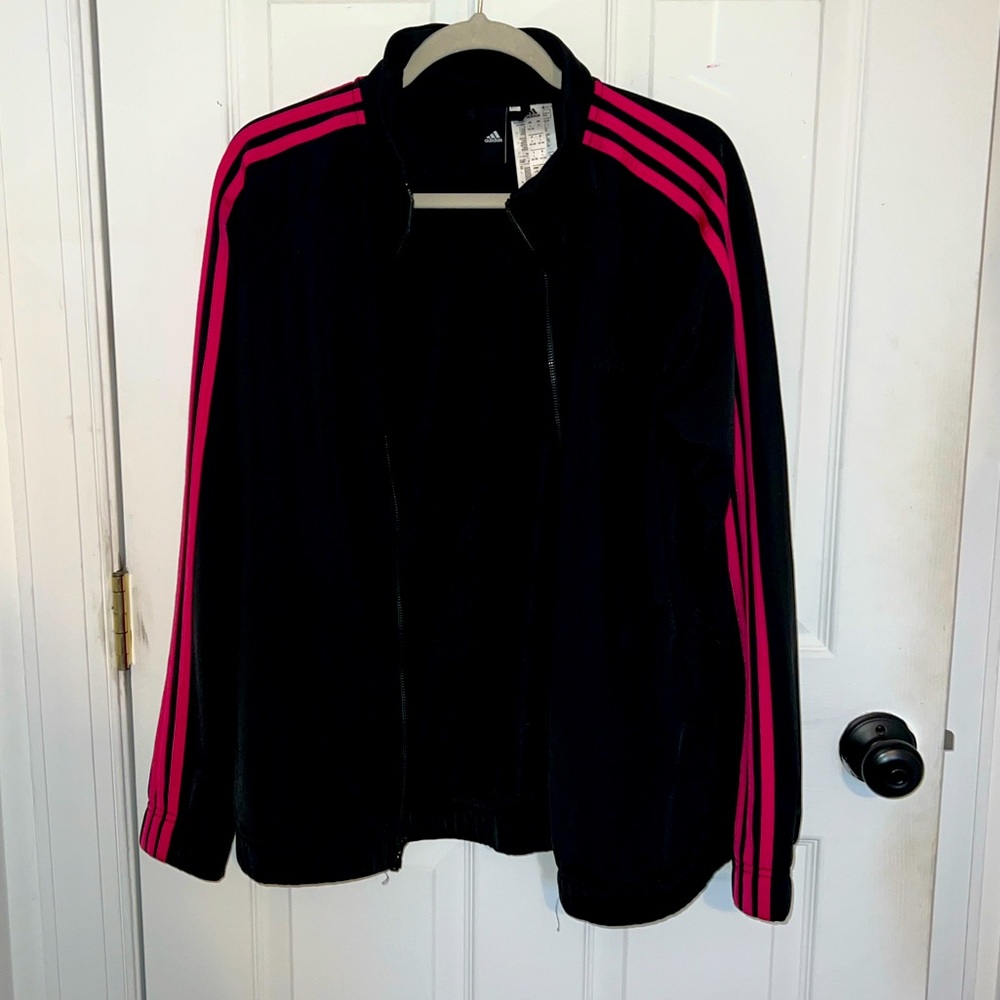 Adidas Women’s Black Track Jacket with Pink Stripe